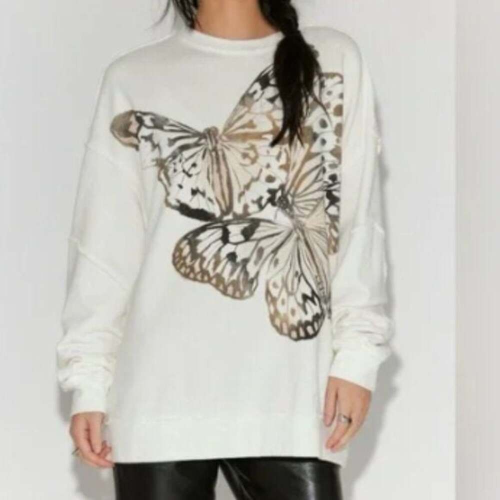 Free People X Ragabond Midnight Sweatshirt Butterfly in Ivory Size S*Oversize